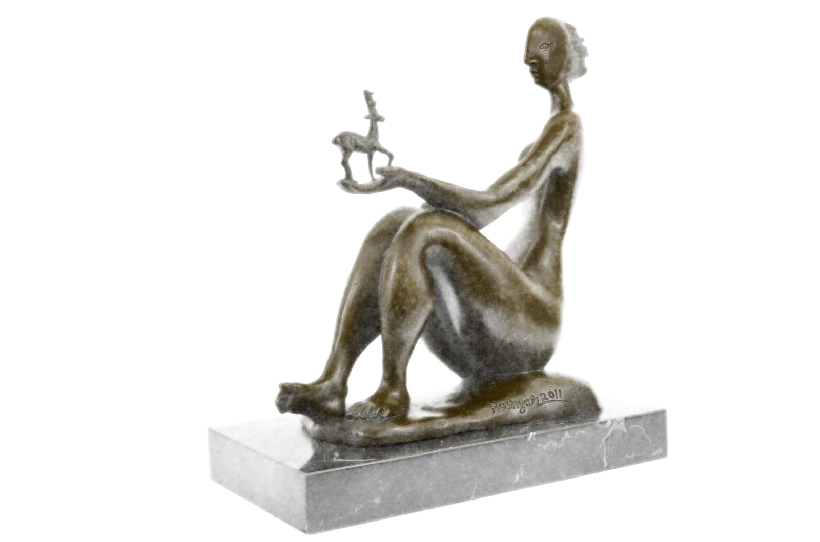 Handcrafted bronze sculpture SALE Base Marble Female Figurative Abstract Signed