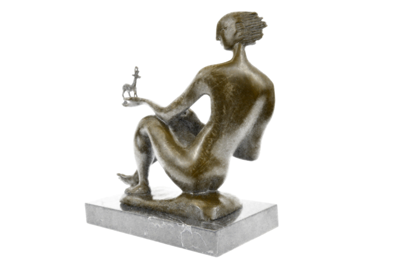 Handcrafted bronze sculpture SALE Base Marble Female Figurative Abstract Signed