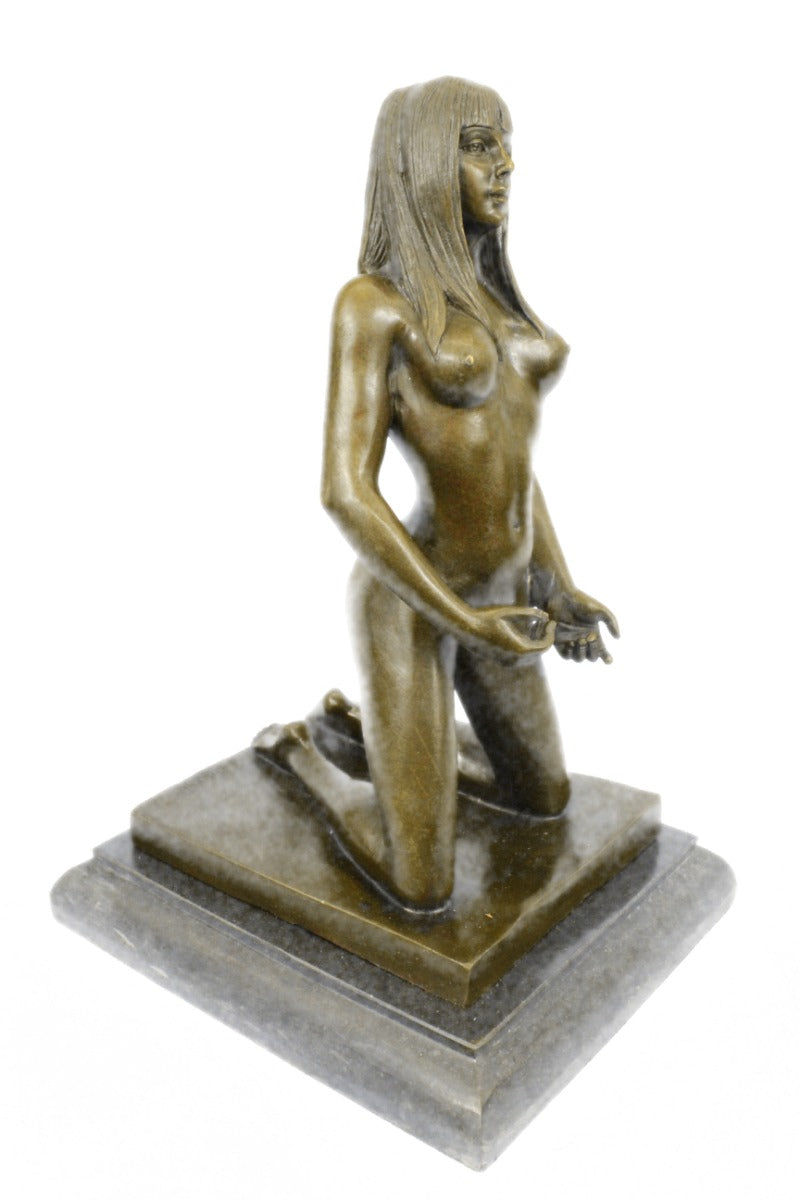 ORIGINAL ART DECOR MODERN ABSTRACT NUDE FEMALE FIGURE BRONZE STATUE BROWN SIGNED