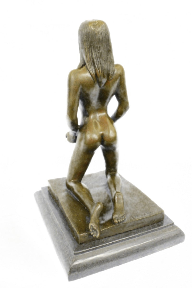 ORIGINAL ART DECOR MODERN ABSTRACT NUDE FEMALE FIGURE BRONZE STATUE BROWN SIGNED