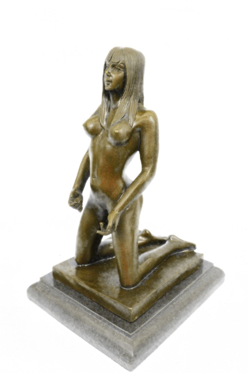 ORIGINAL ART DECOR MODERN ABSTRACT NUDE FEMALE FIGURE BRONZE STATUE BROWN SIGNED