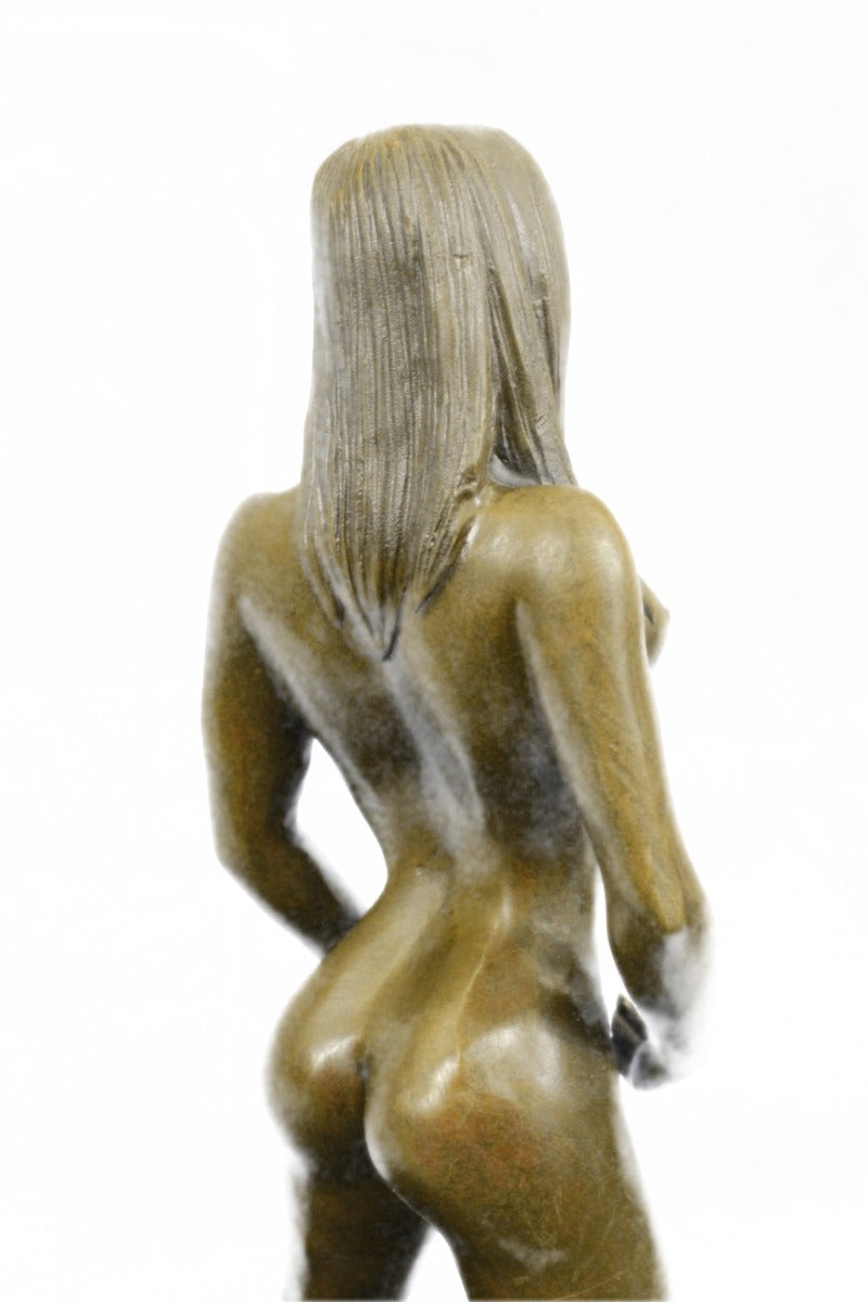 ORIGINAL ART DECOR MODERN ABSTRACT NUDE FEMALE FIGURE BRONZE STATUE BROWN SIGNED