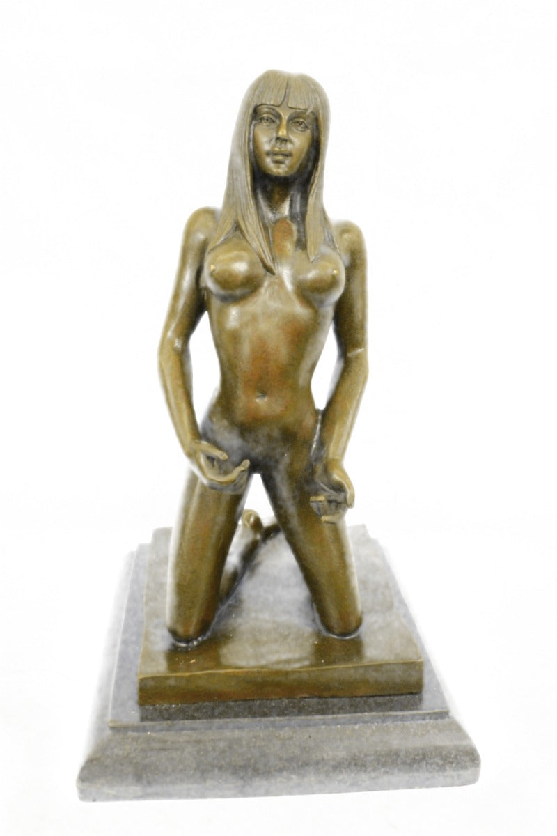 ORIGINAL ART DECOR MODERN ABSTRACT NUDE FEMALE FIGURE BRONZE STATUE BROWN SIGNED