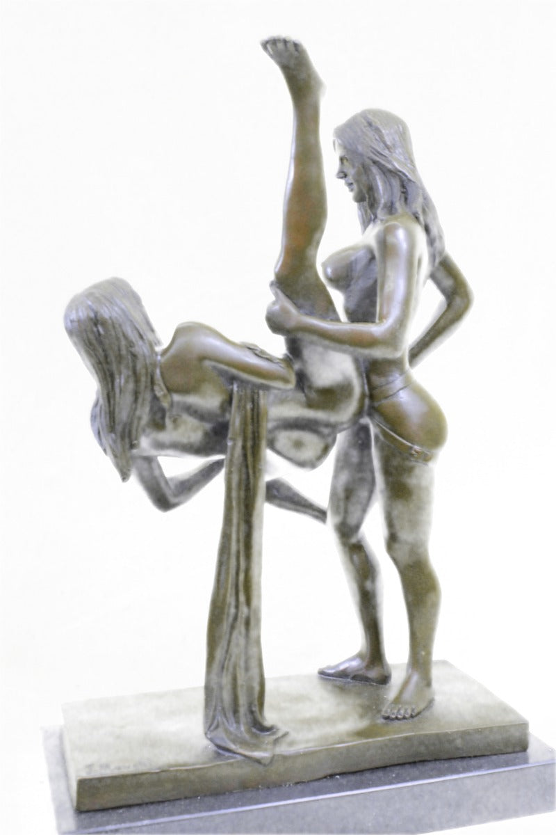 Two Lesbian Sexual Act Sex Strap On Dildo Erotic Bronze Sculpture Nude Statue