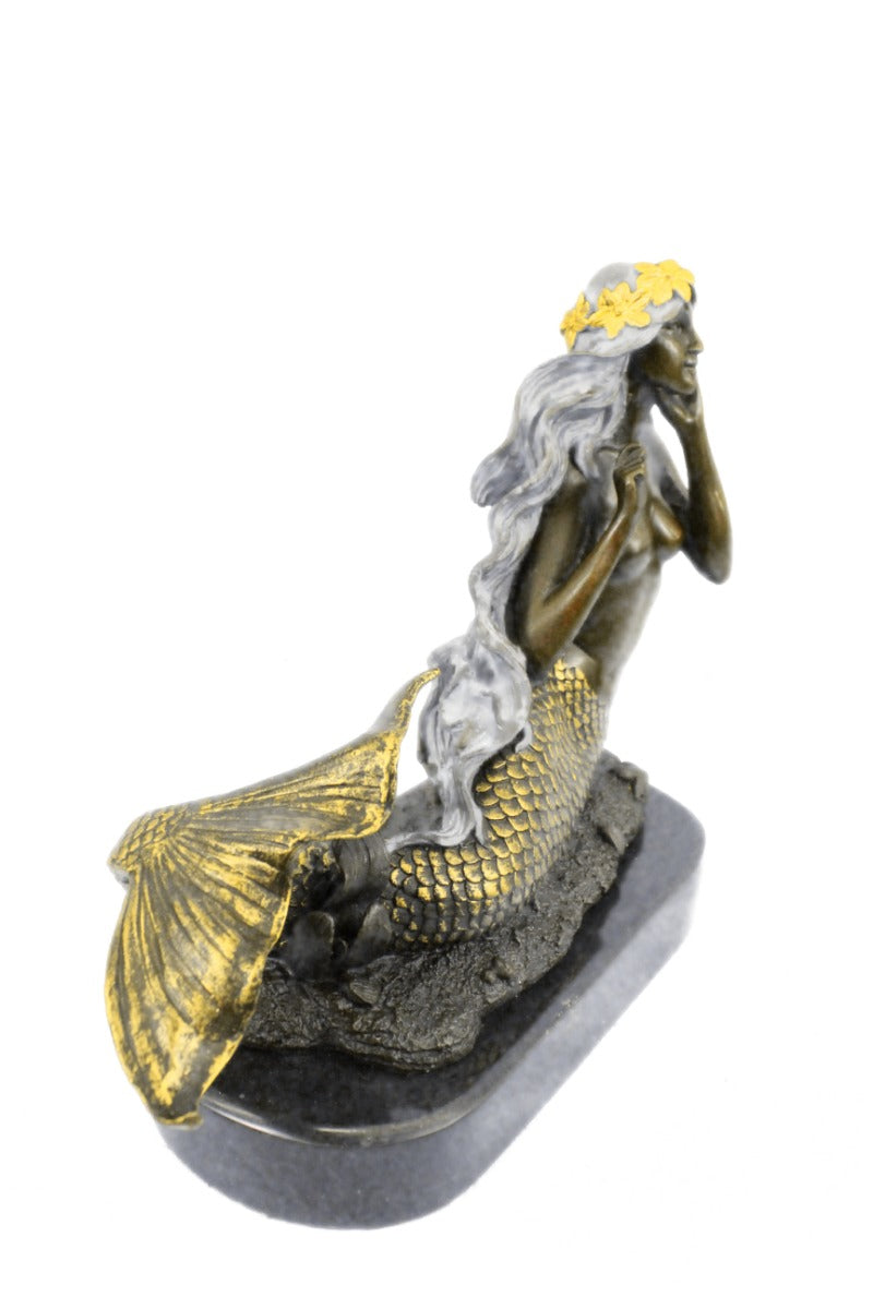 Handcrafted bronze sculpture SALE Fantasy Mermaid Gilt Patina Special Deco Art