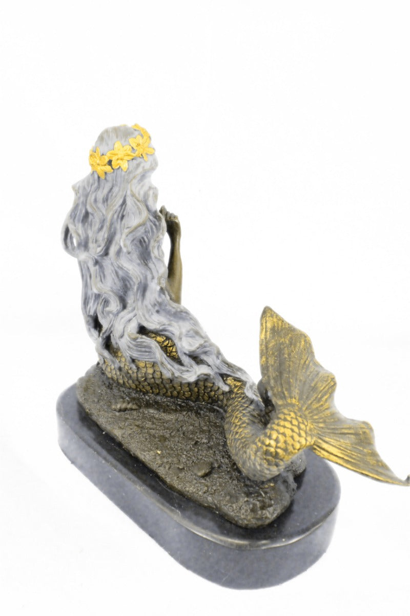 Handcrafted bronze sculpture SALE Fantasy Mermaid Gilt Patina Special Deco Art
