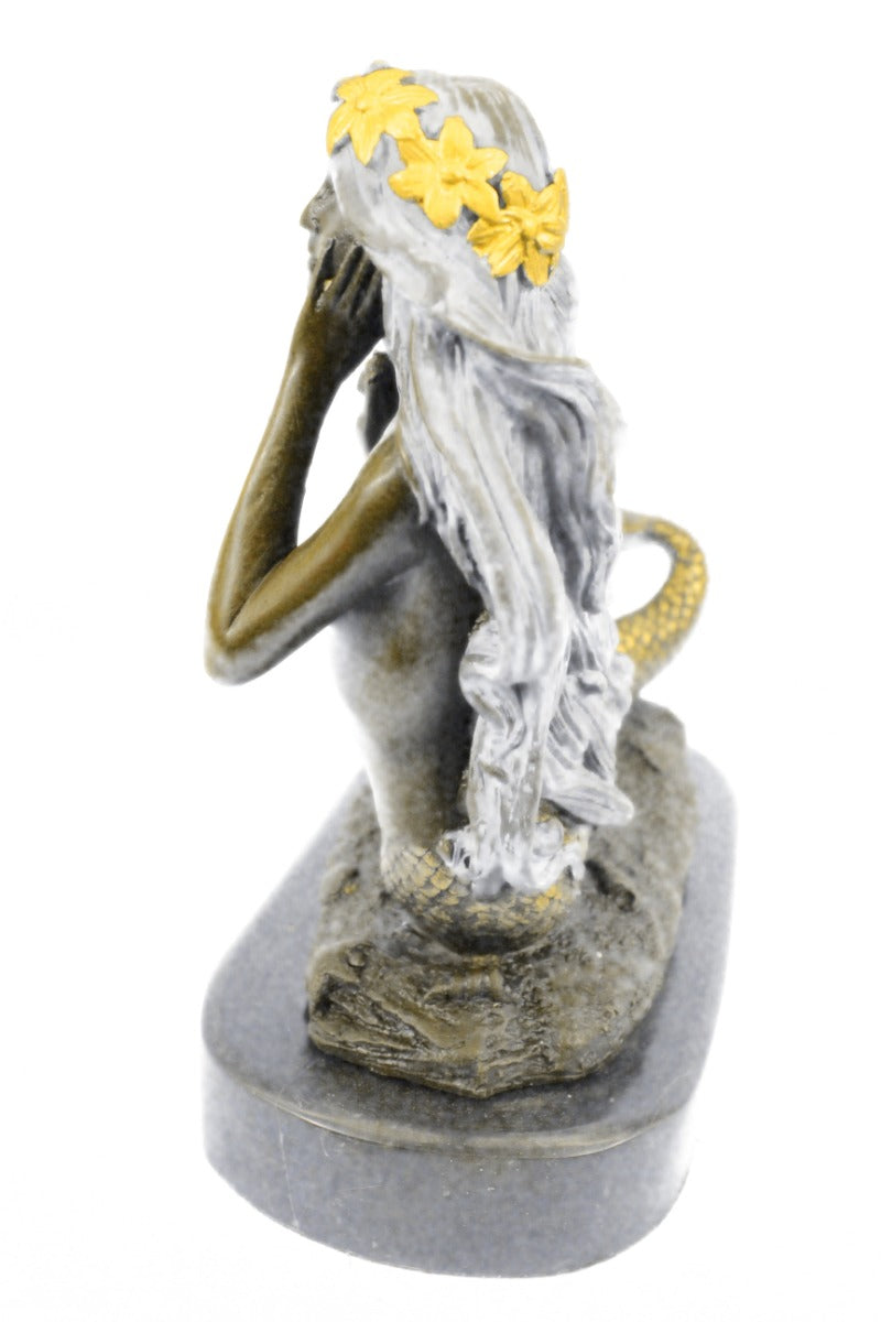 Handcrafted bronze sculpture SALE Fantasy Mermaid Gilt Patina Special Deco Art