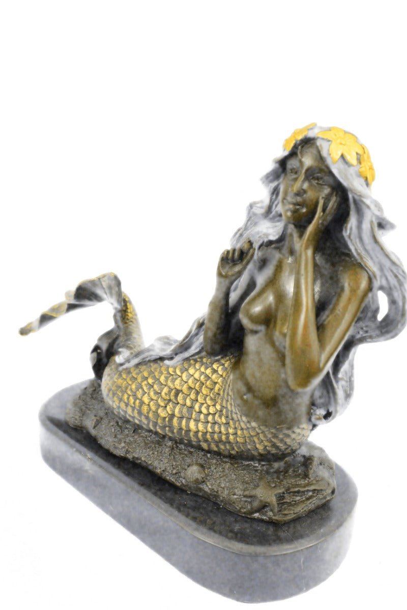Handcrafted bronze sculpture SALE Fantasy Mermaid Gilt Patina Special Deco Art
