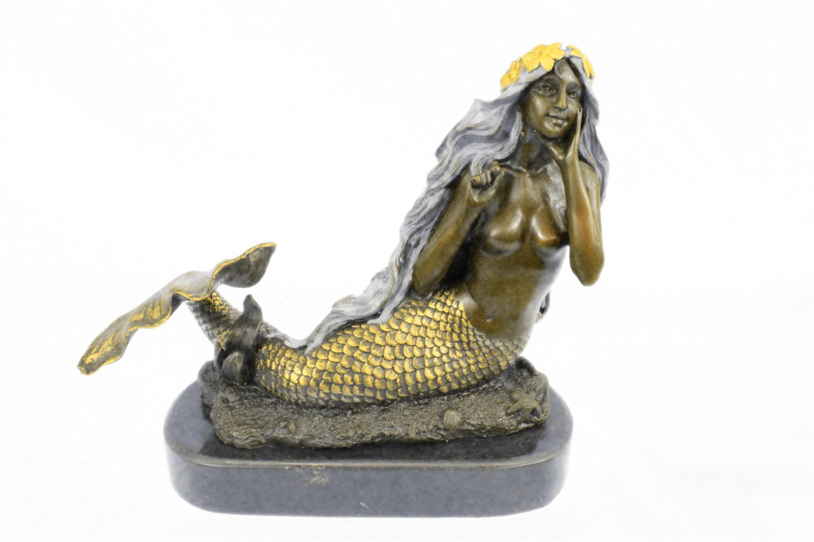Handcrafted bronze sculpture SALE Fantasy Mermaid Gilt Patina Special Deco Art