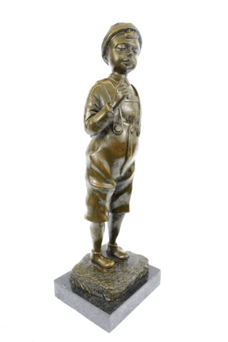 Handcrafted 100% Solid bronze sculpture SALE Boy Smoking Large Art Deco