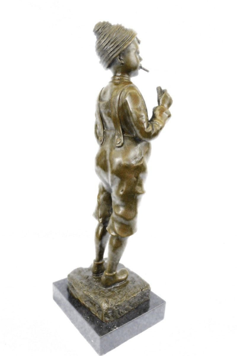 Handcrafted 100% Solid bronze sculpture SALE Boy Smoking Large Art Deco