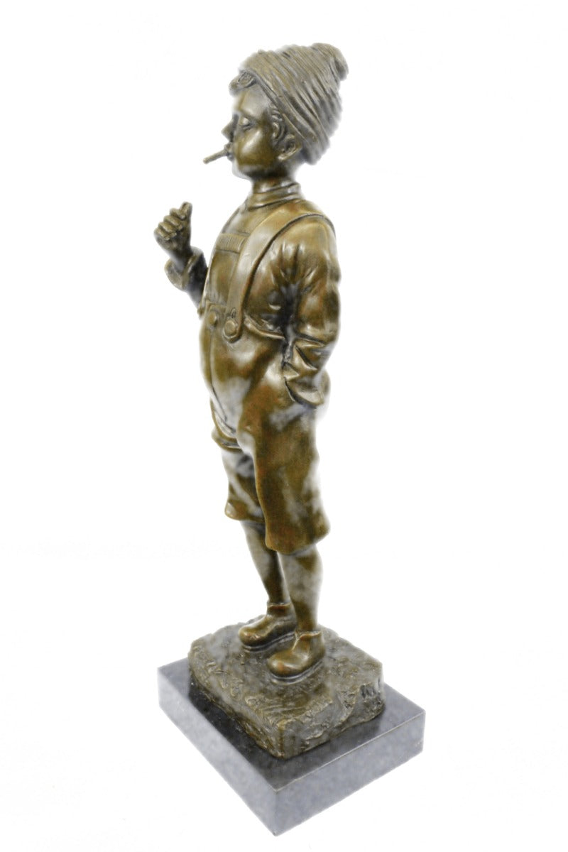 Handcrafted 100% Solid bronze sculpture SALE Boy Smoking Large Art Deco