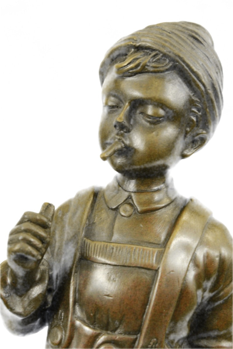Handcrafted 100% Solid bronze sculpture SALE Boy Smoking Large Art Deco