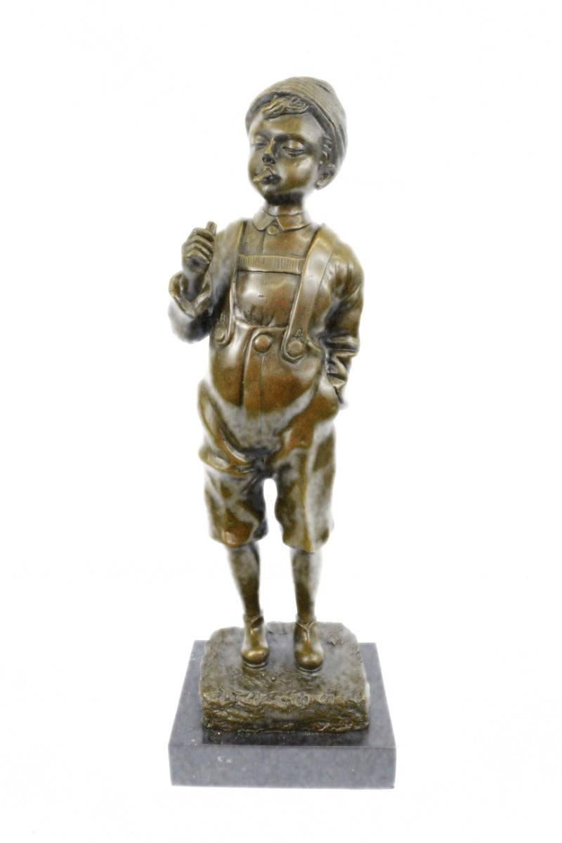 Handcrafted 100% Solid bronze sculpture SALE Boy Smoking Large Art Deco