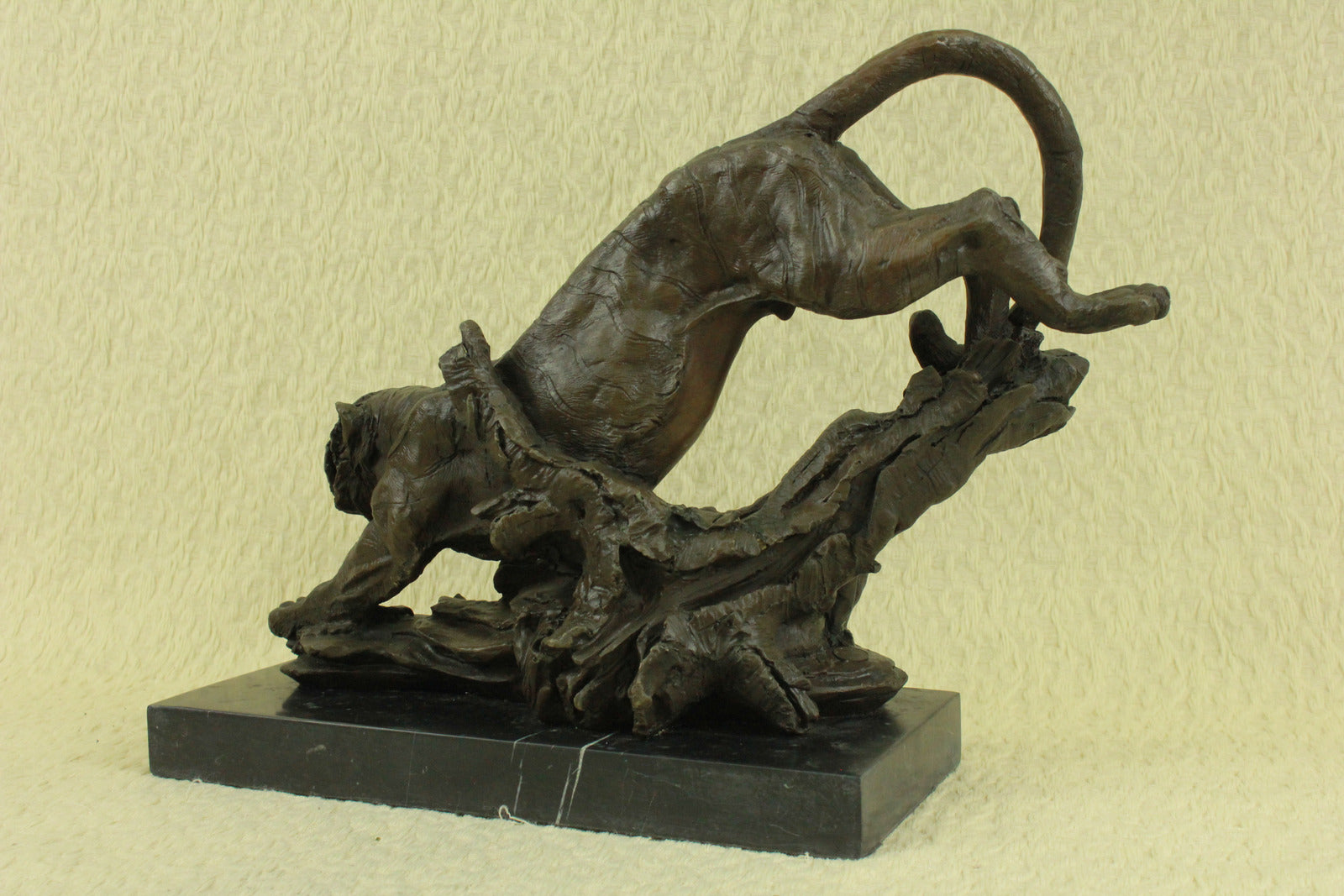 Handcrafted bronze sculpture SALE Tree On Cat African Wild Panther Barye Signed