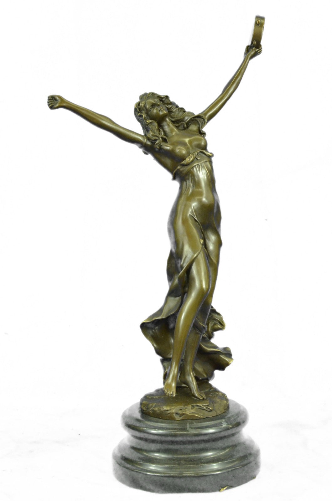 Art Nouveau Tambourine Dancer Bronze Sculpture Detailed Museum Quality Artwork