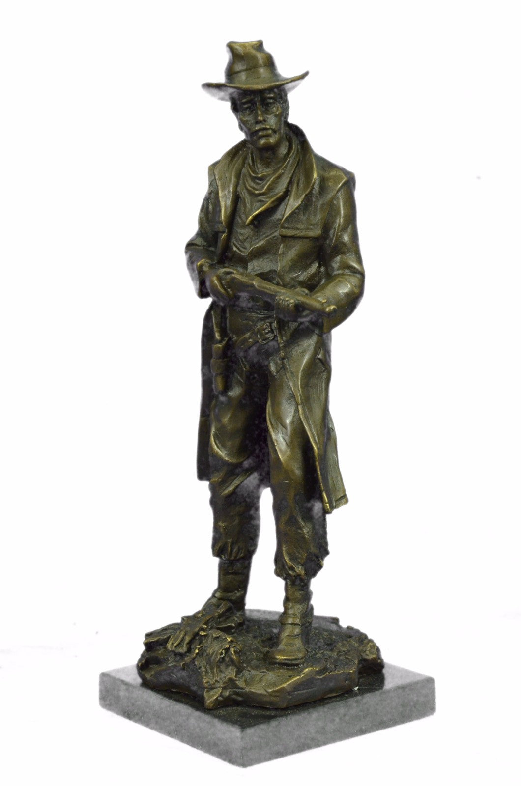 Original Western Art Cowboy Holding Gun Bronze Sculpture Statue Decor Figurine