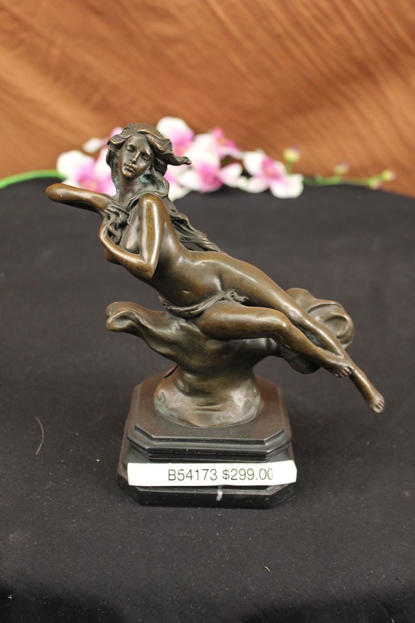 NUDE NAKED 100% BRONZE FANTASY ART NOUVEAU WINGED WOOD NYMPH SCULPTURE STATUE NR