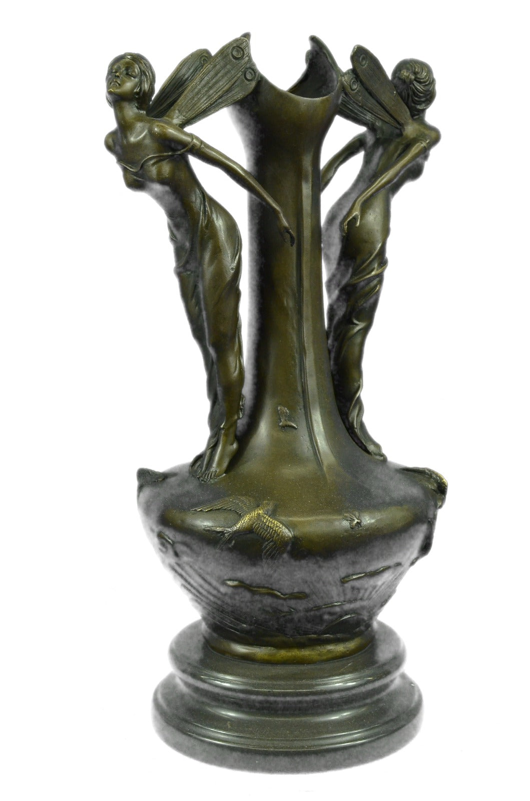 Two Fairy Angel Bronze Vase Figural Sculpture by Moreau Hot Cast Home Decoration