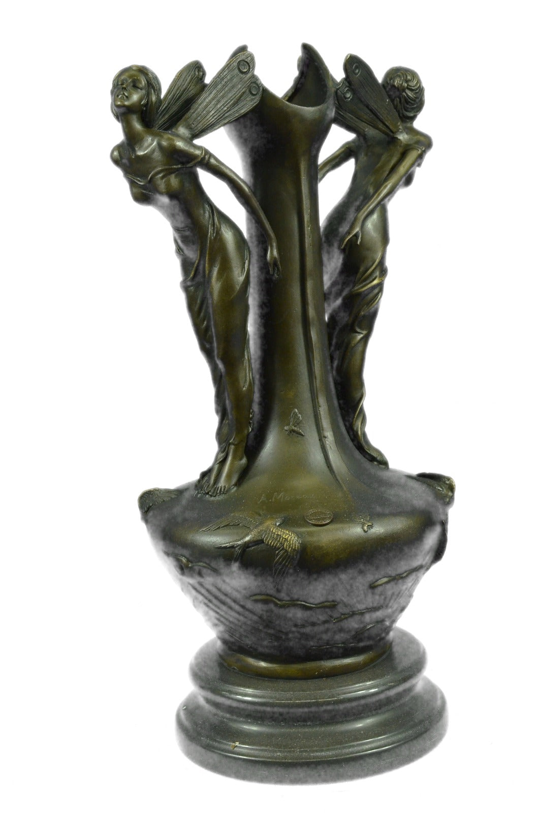 Two Fairy Angel Bronze Vase Figural Sculpture by Moreau Hot Cast Home Decoration