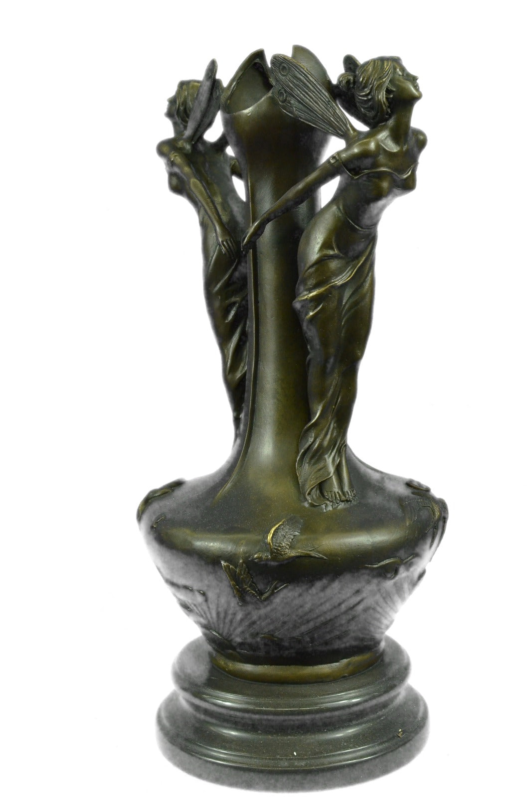 Two Fairy Angel Bronze Vase Figural Sculpture by Moreau Hot Cast Home Decoration