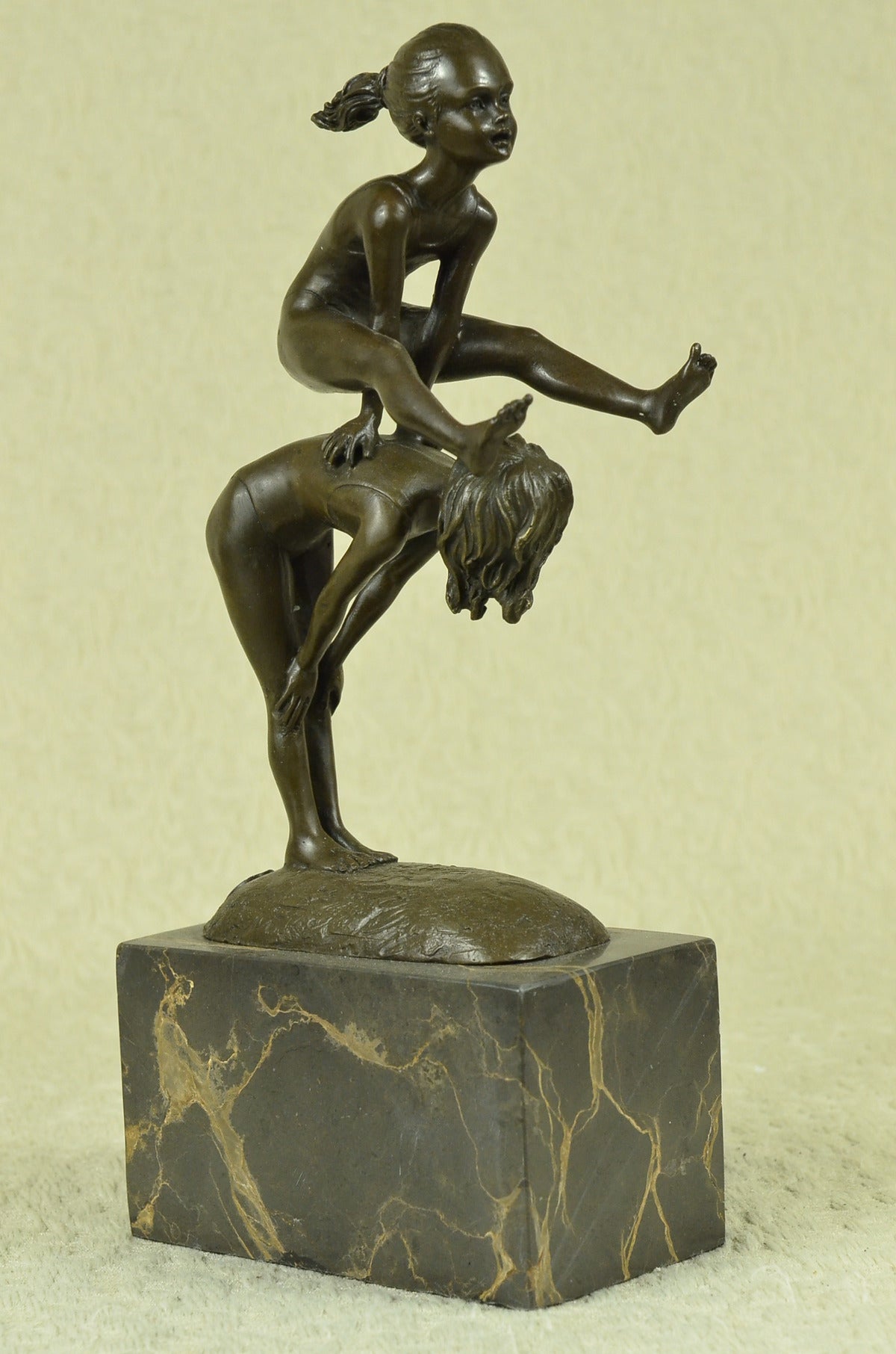 Vintage Bronze Statue By Milo Children Playing Leap Frog 10" Figure Decor