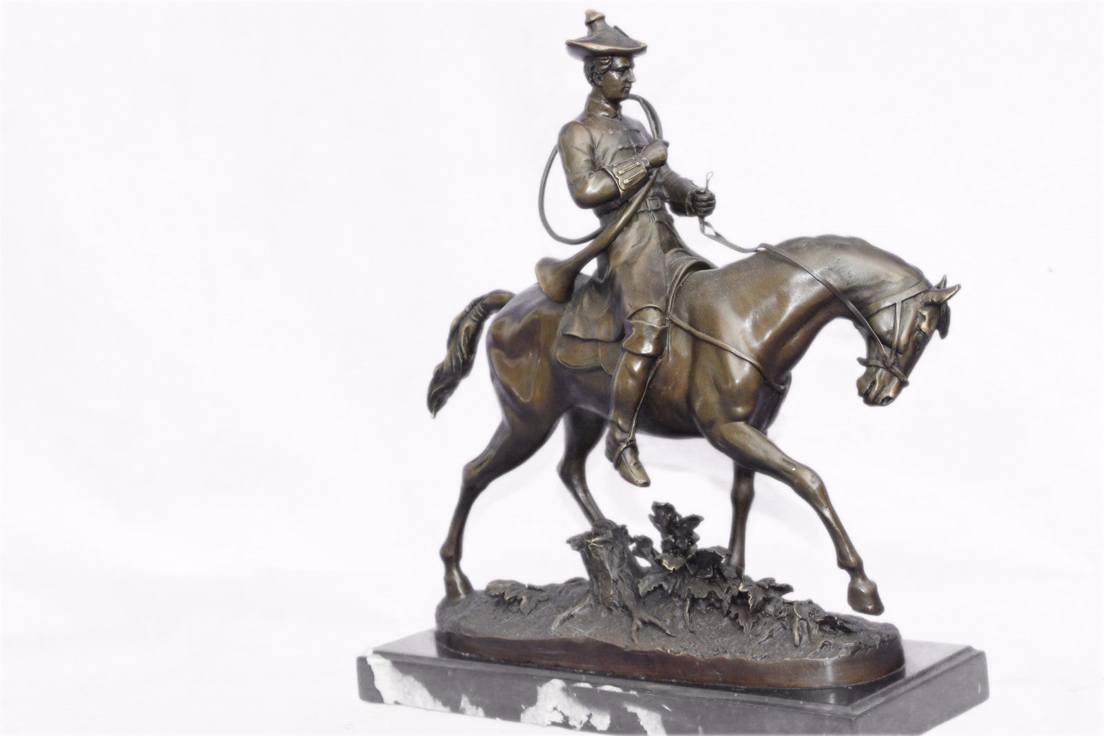 Bronze Sculpture Museum Quality Artwork Hunter with Faithful Horse Statue Gift