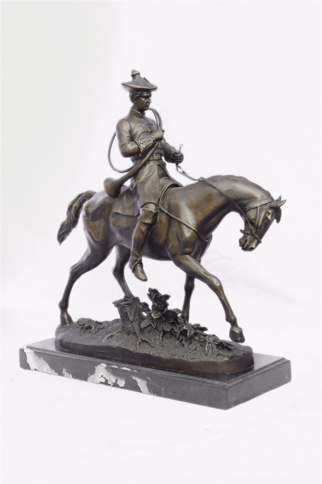 Bronze Sculpture Museum Quality Artwork Hunter with Faithful Horse Statue Gift