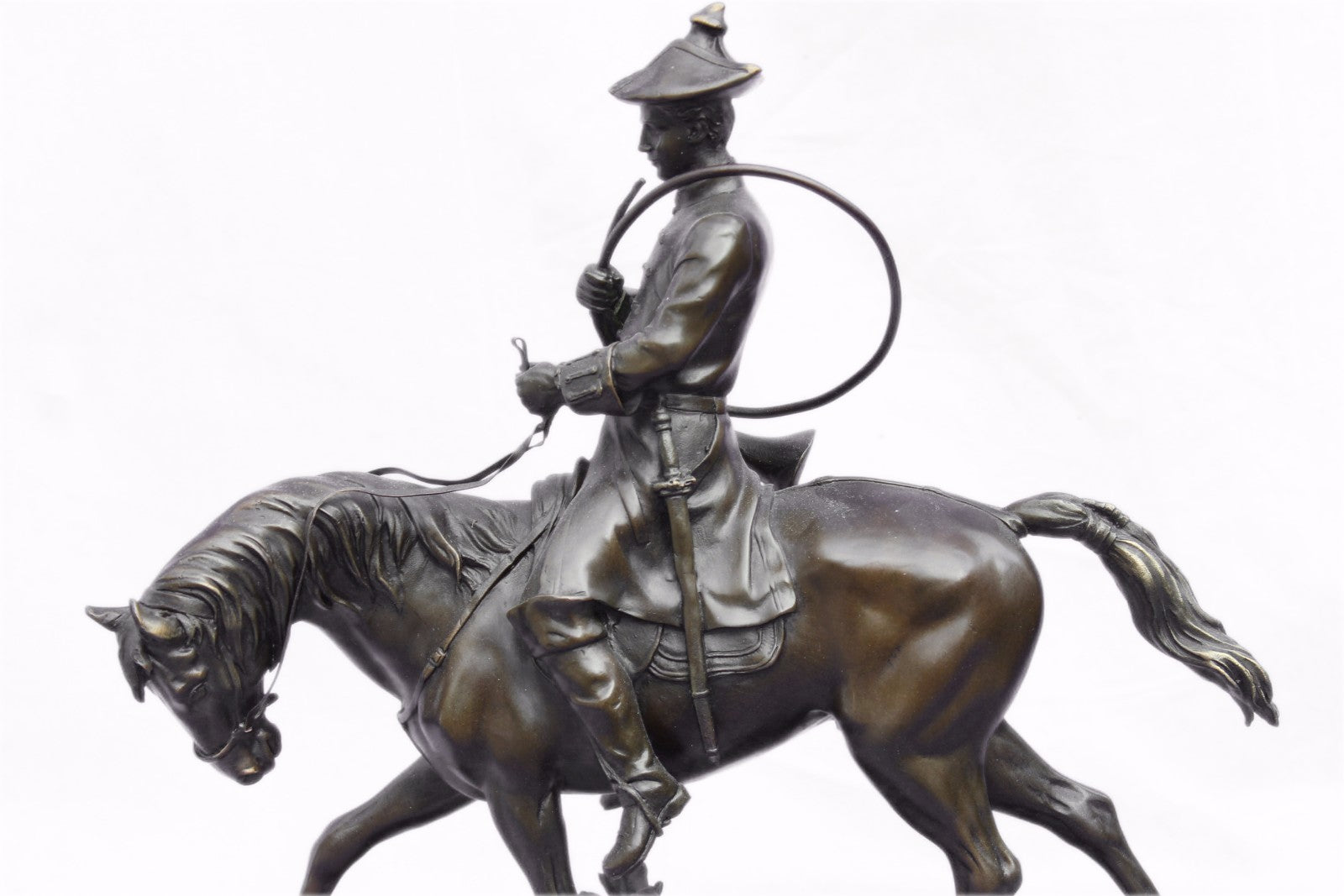 Bronze Sculpture Museum Quality Artwork Hunter with Faithful Horse Statue Gift