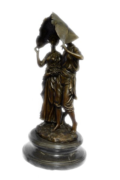 VERY RARE HOT CAST BRONZE, FARMER & His Wife SCULPTURE HOME OFFICE DECORATION