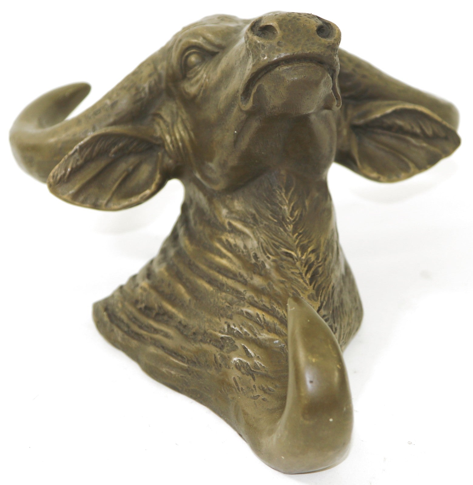 WALL MOUNT BRONZE BULL HEAD , MIGUEL LOPEZ SIGNED . DETAILED SCULPTURE FIGURINE FIGURE