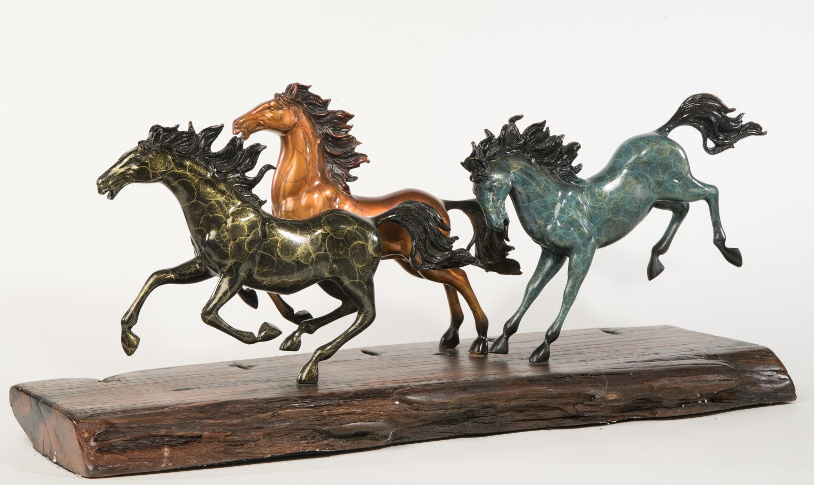 Museum Quality Huge Hand Painted Gilt Genuine Bronze Multiple Horses Running Sale