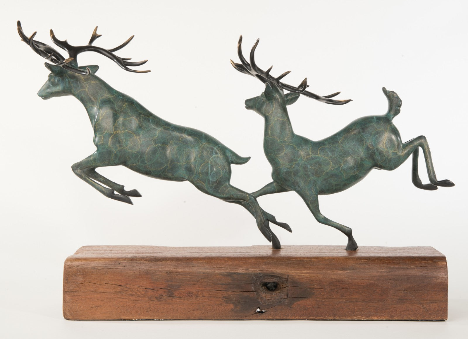 AWESOME BRONZE RUNNING ELKS SCULPTURE HOT CAST COLLECTOR Wood BASE FIGURINE SALE GIFT
