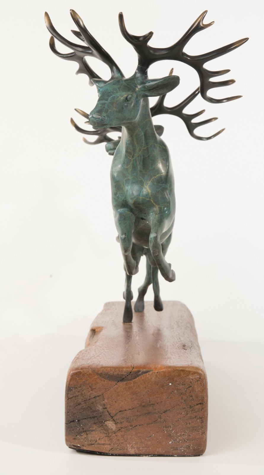 AWESOME BRONZE RUNNING ELKS SCULPTURE HOT CAST COLLECTOR Wood BASE FIGURINE SALE GIFT