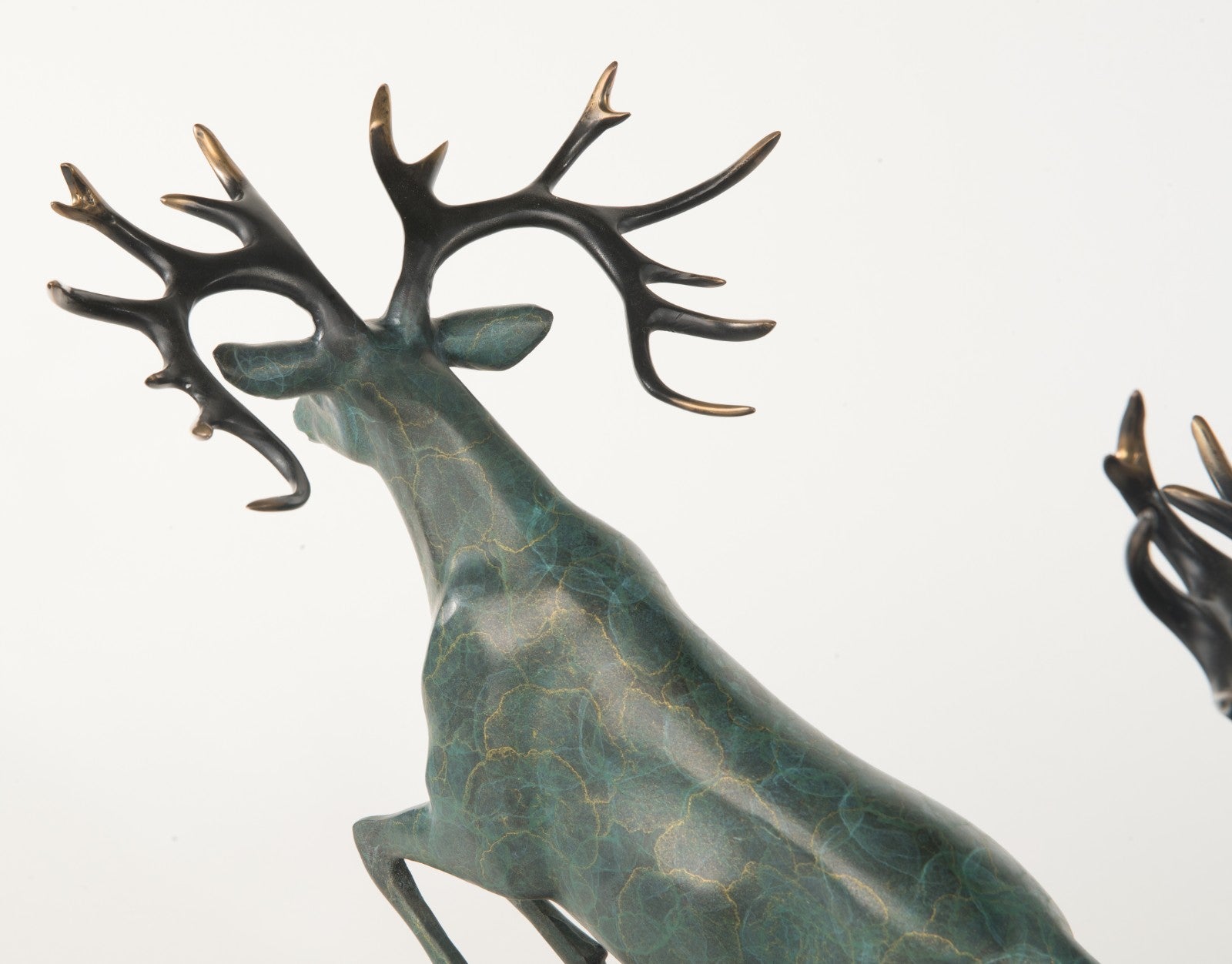 AWESOME BRONZE RUNNING ELKS SCULPTURE HOT CAST COLLECTOR Wood BASE FIGURINE SALE GIFT
