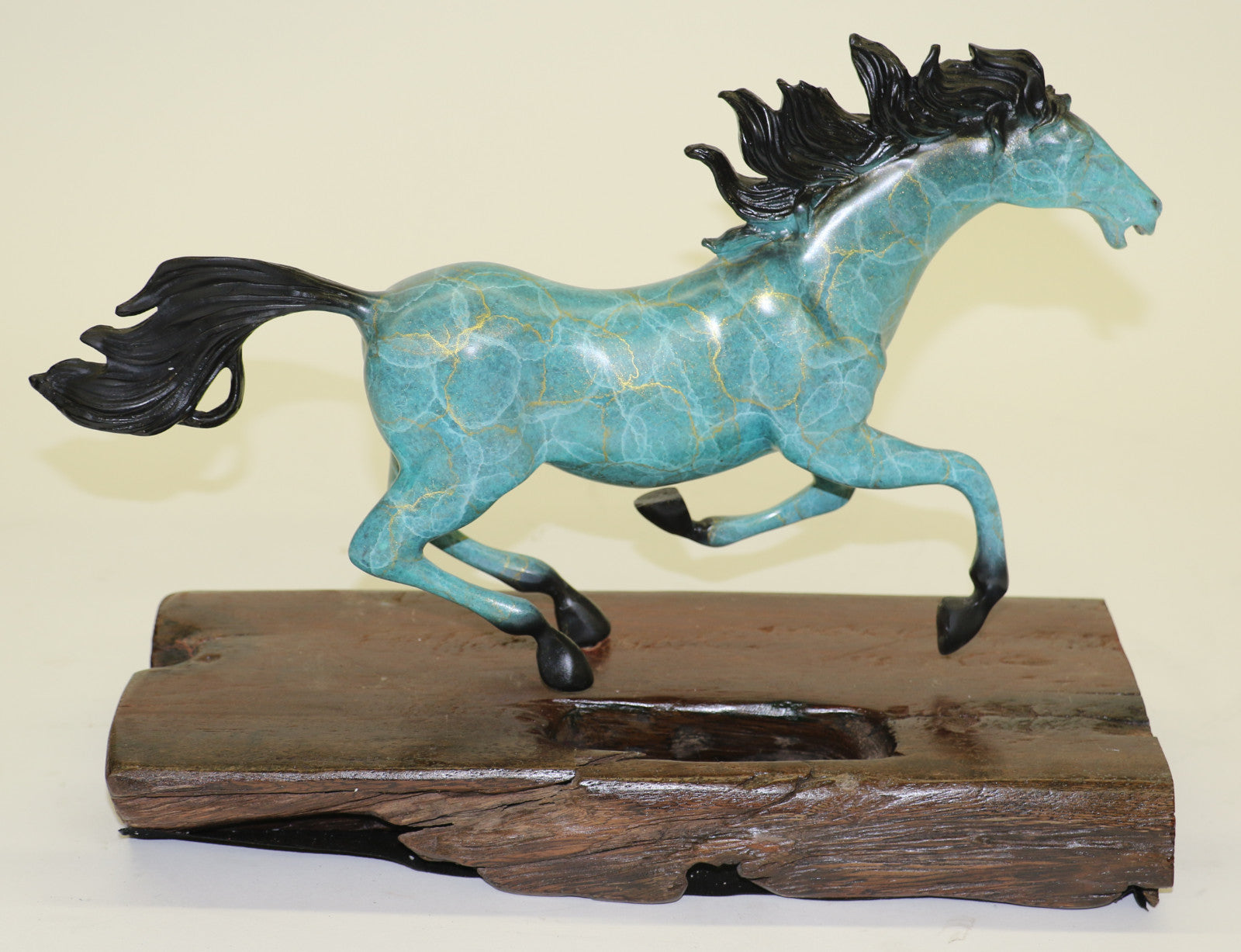 Arabian Show Horse Equine Bronze Wood Base Statue Equestrian Sculpture Figure