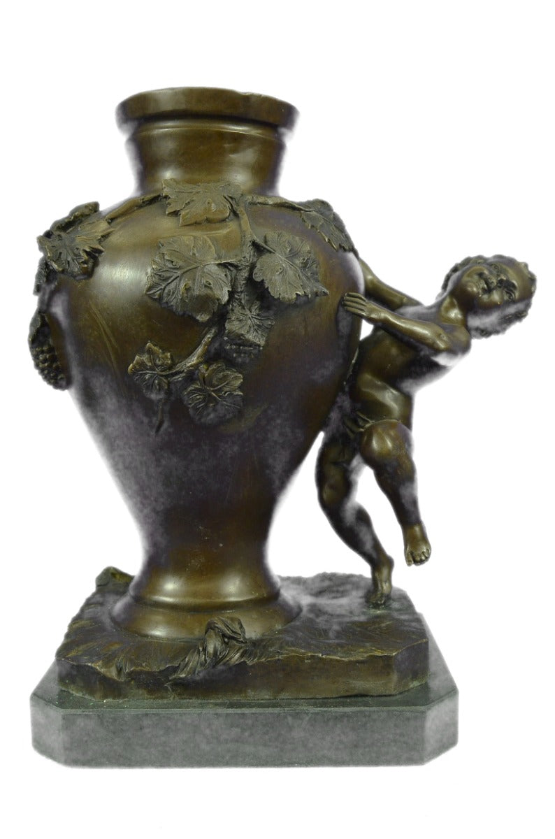 Bronze Sculpture Detailed Vase with Grape Vine Design Putti Home Decoration SALE