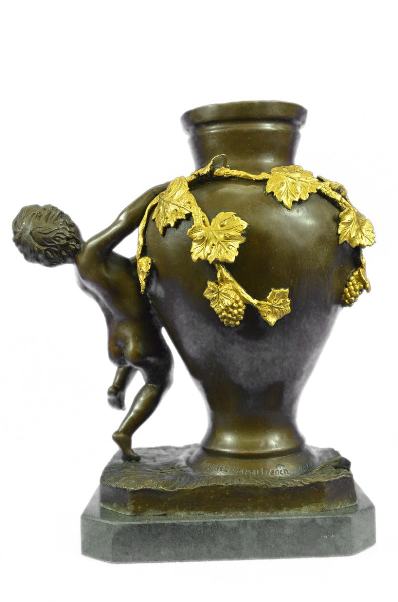 Angel Cherub Vase Bronze Sculpture Statue Flowers Art Figurine Figure Nouveau NR