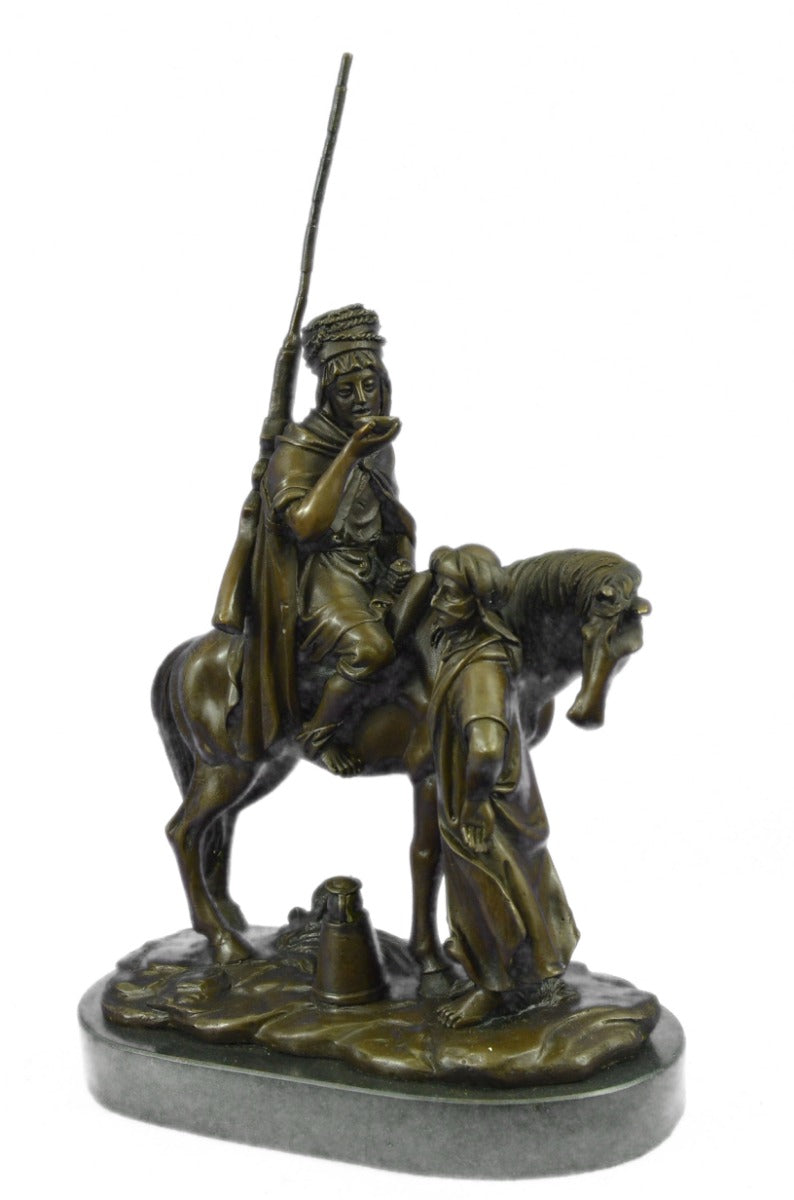 Middle Eastern Scene Bronze Sculpture Arab Man on Horse with Woman Bronze Statue