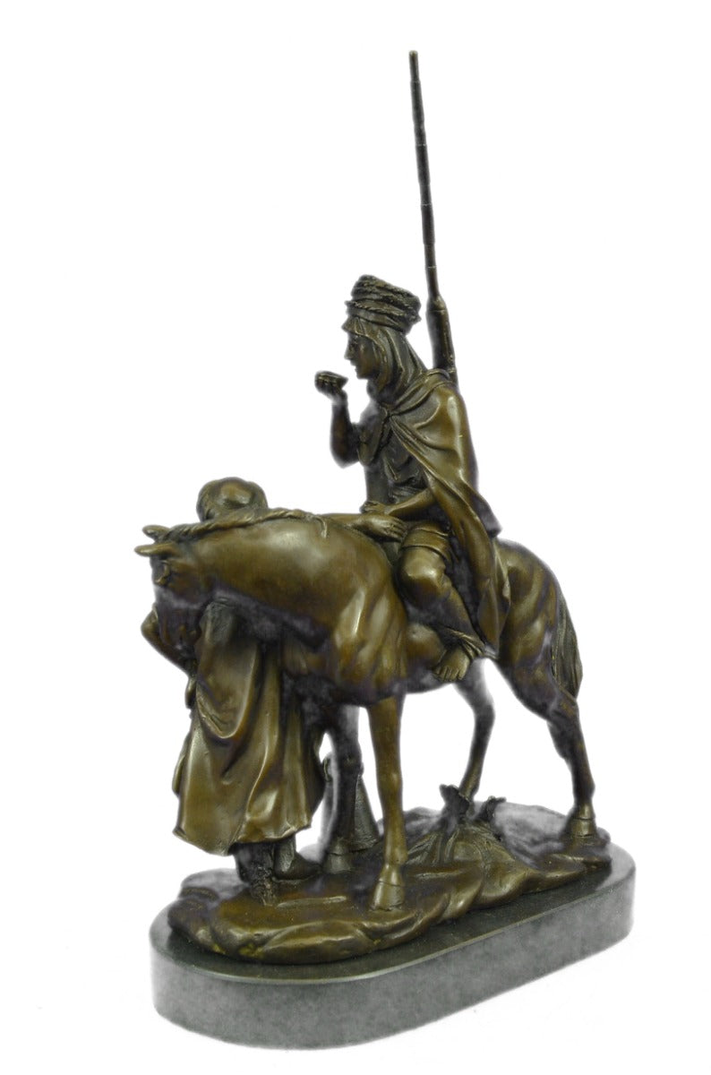 Middle Eastern Scene Bronze Sculpture Arab Man on Horse with Woman Bronze Statue
