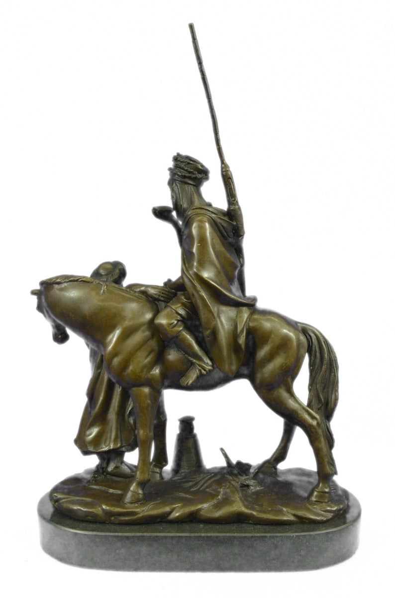 Middle Eastern Scene Bronze Sculpture Arab Man on Horse with Woman Bronze Statue