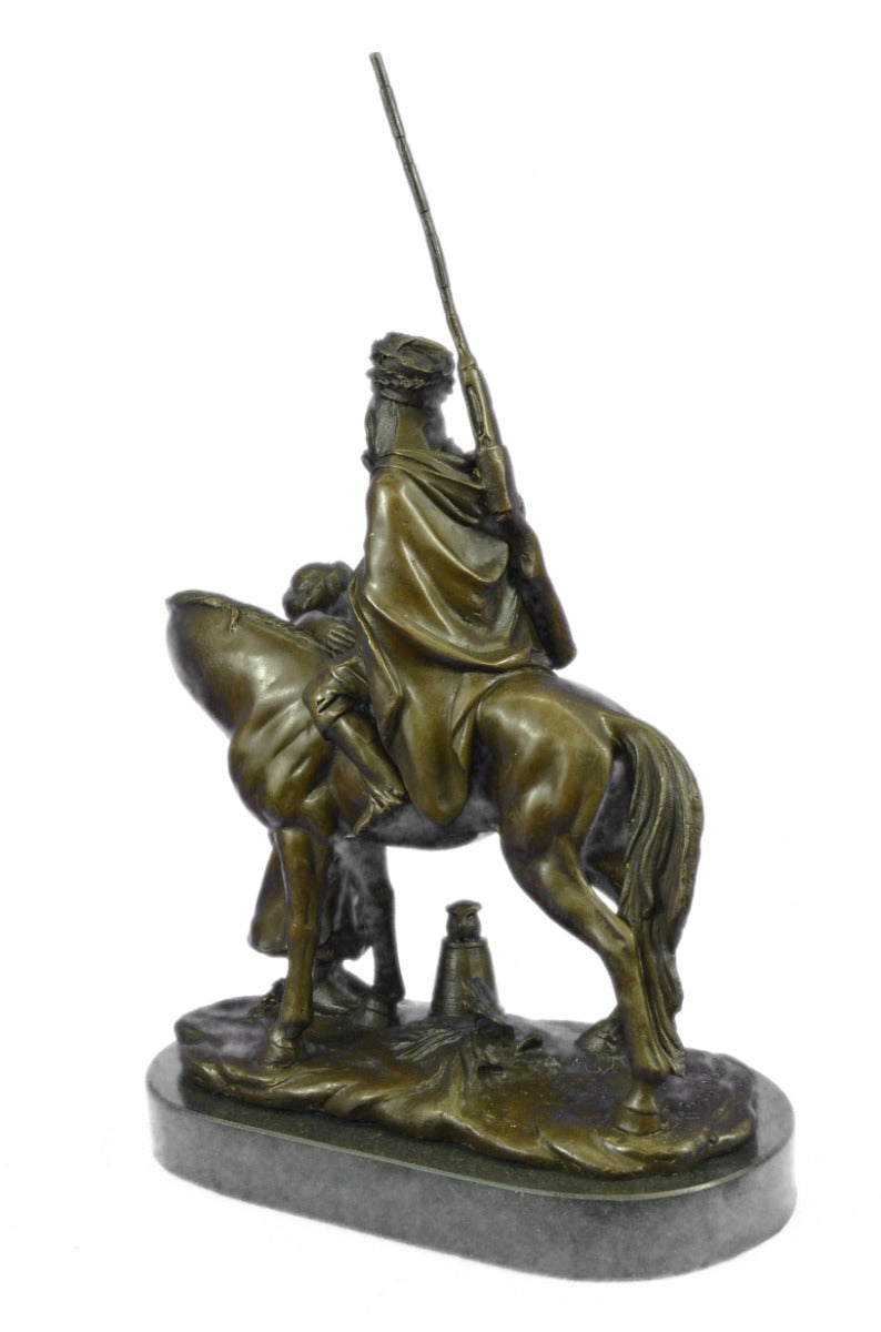 Middle Eastern Scene Bronze Sculpture Arab Man on Horse with Woman Bronze Statue