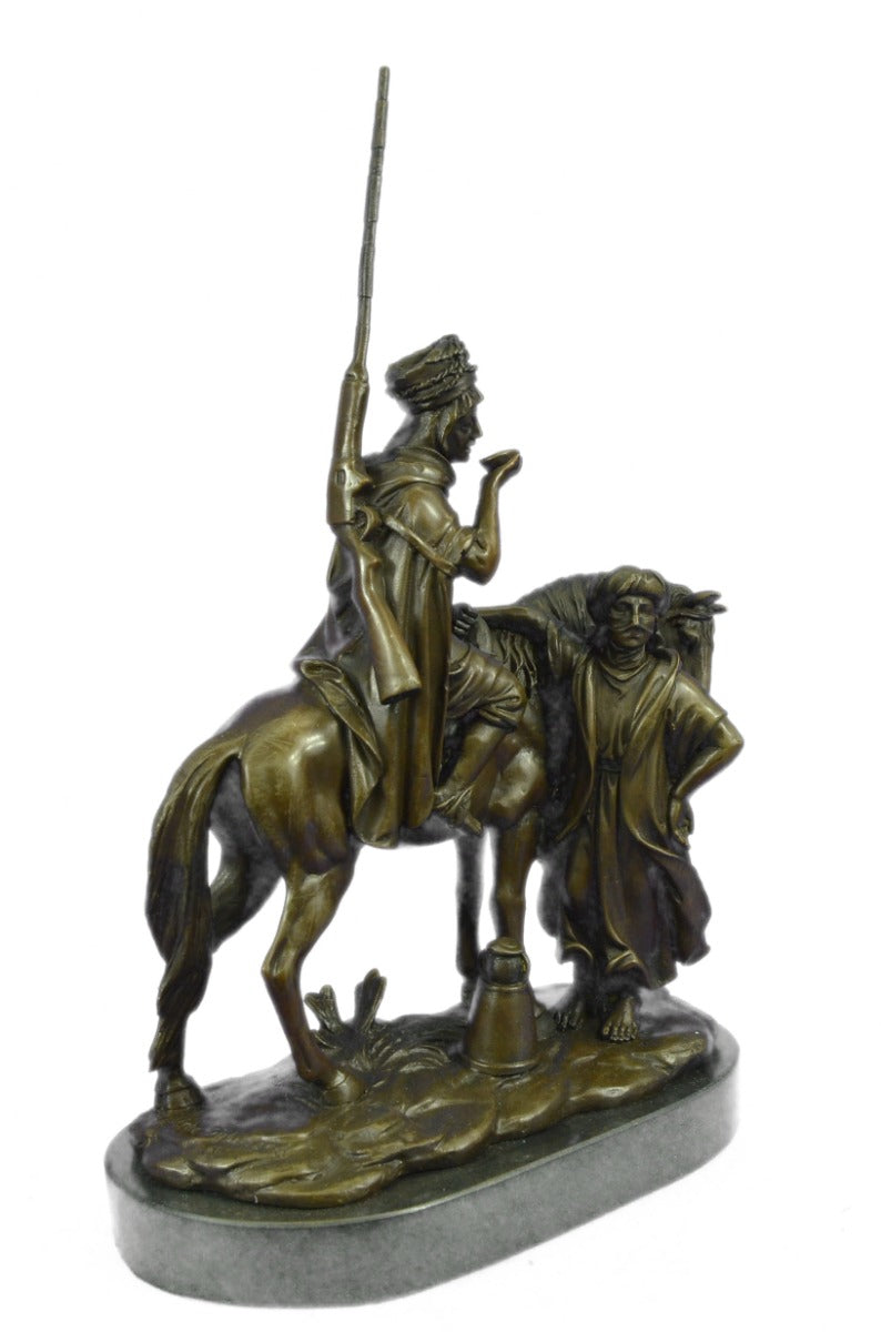 Middle Eastern Scene Bronze Sculpture Arab Man on Horse with Woman Bronze Statue