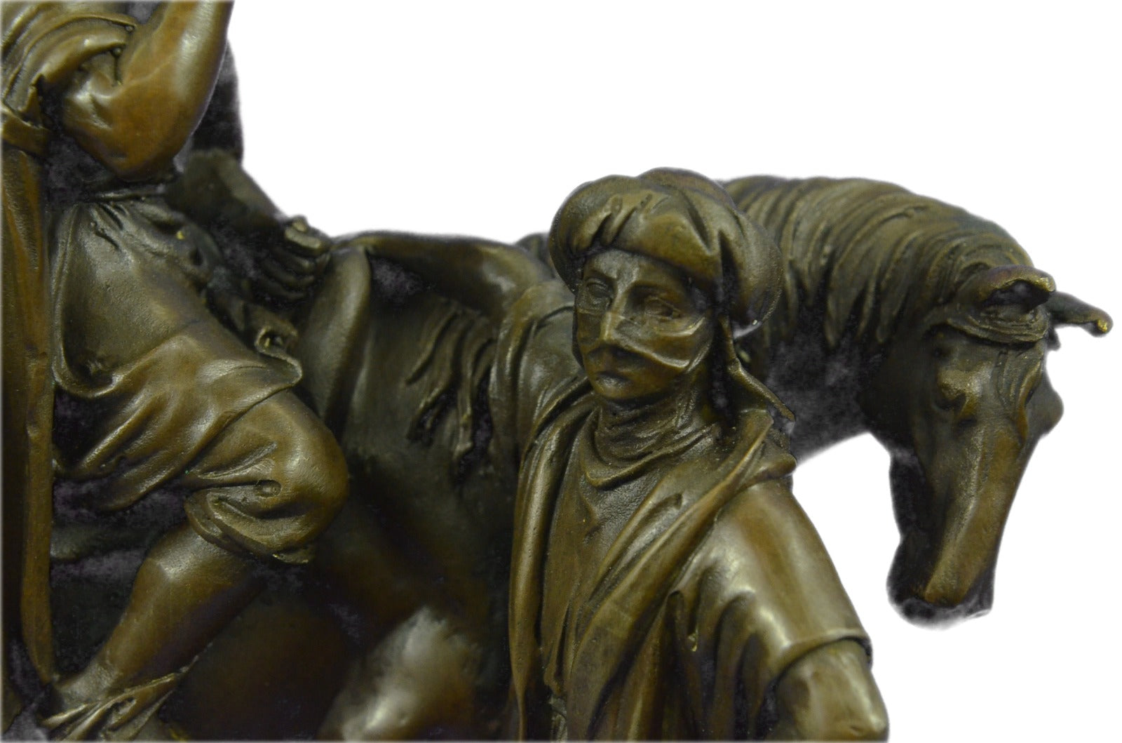 Middle Eastern Scene Bronze Sculpture Arab Man on Horse with Woman Bronze Statue