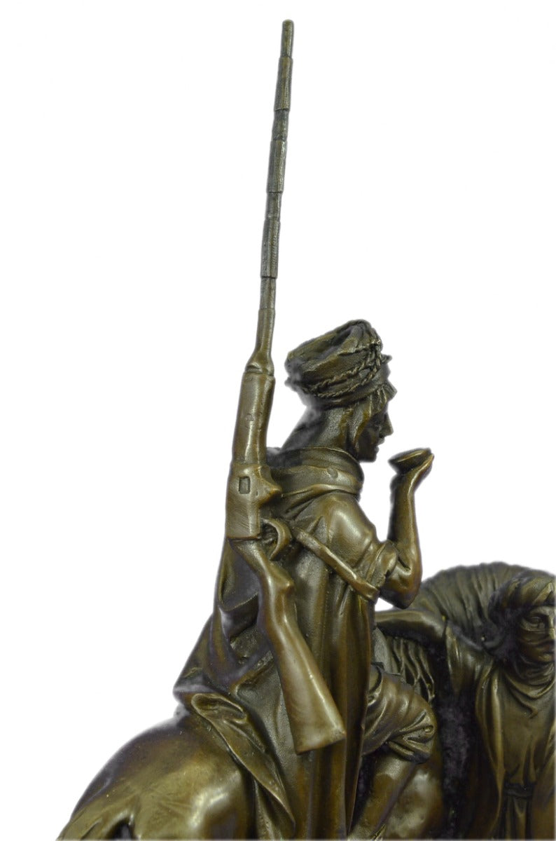 Middle Eastern Scene Bronze Sculpture Arab Man on Horse with Woman Bronze Statue