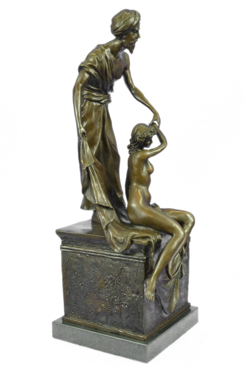 Art Deco Hot Cast Nude Female with Her Slave Master by Kauba Bronze Sculpture