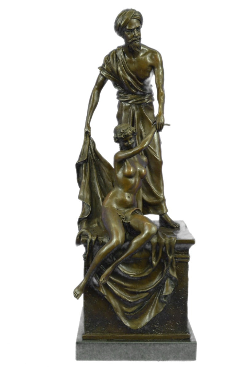 Art Deco Hot Cast Nude Female with Her Slave Master by Kauba Bronze Sculpture