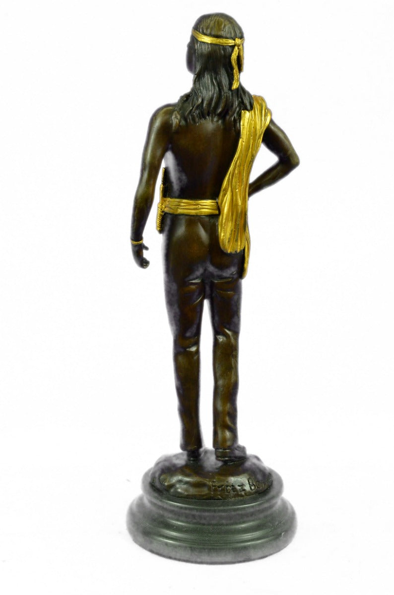 Native American Warrior Gild Bronze Sculpture Museum Quality Artwork Figure Art