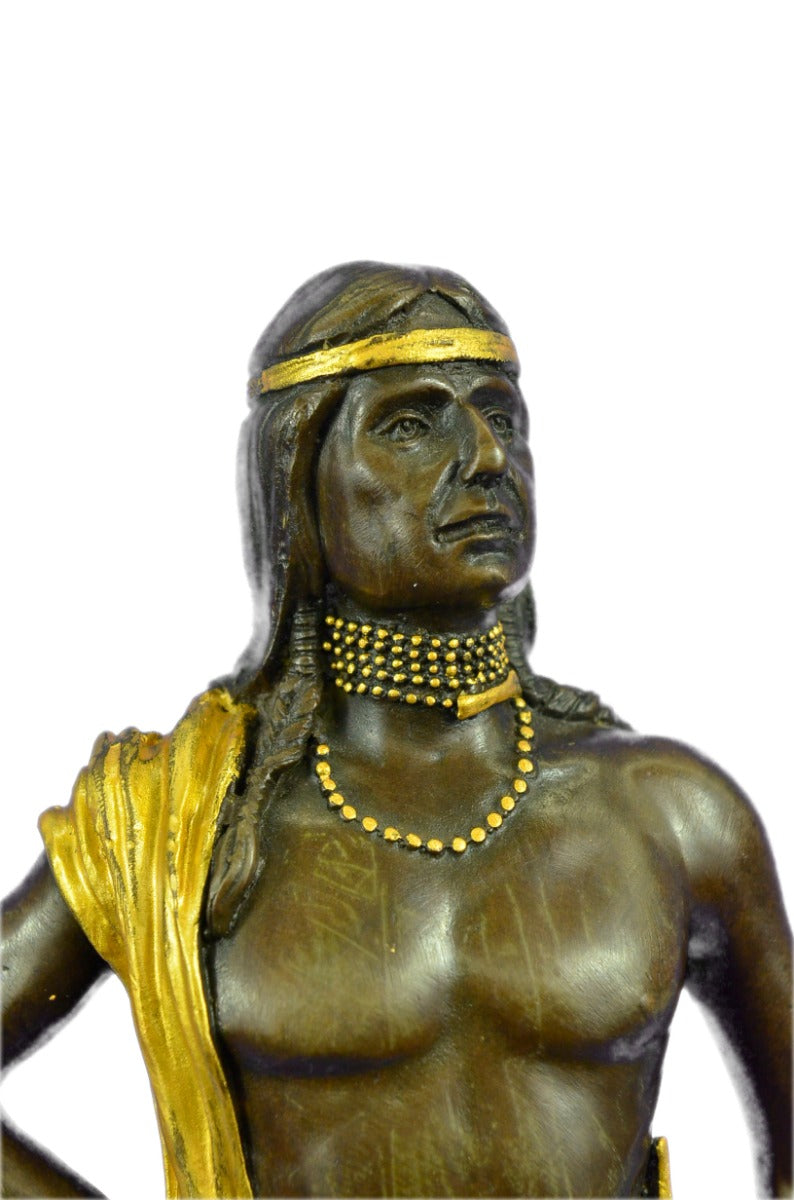 Native American Warrior Gild Bronze Sculpture Museum Quality Artwork Figure Art