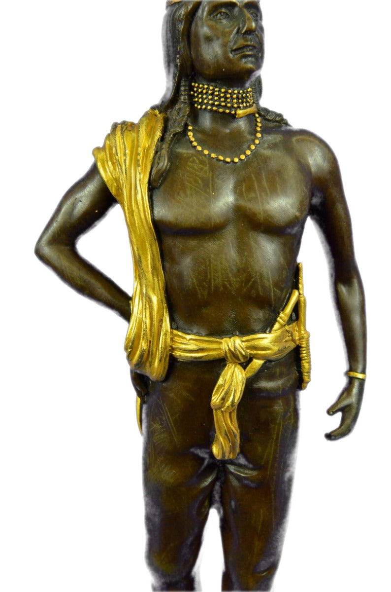 Native American Warrior Gild Bronze Sculpture Museum Quality Artwork Figure Art